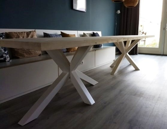 Regelmatig Perforatie Inschrijven Steigerhouten tafel dubbele kruispoot